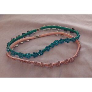 Floral Embellished Headbands Set Of 2 Blue & Pink For Girls & Women Fashion